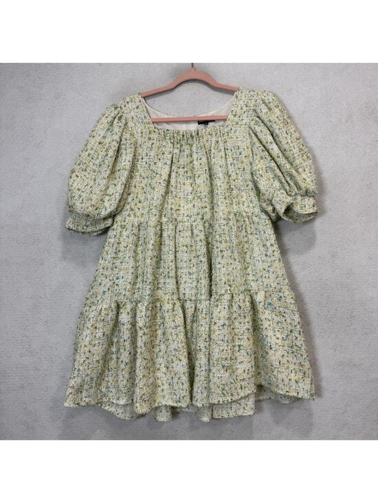 Sister Jane Dresses & Skirts - Sister Jane Dress Womens Large Green Tweed Puff Sleeve Trapeze Swing Mini